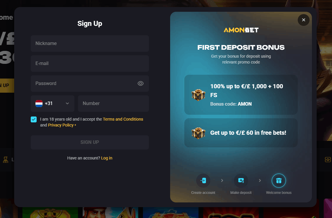 Como Registar no AmonBet Casino – Passo a Passo