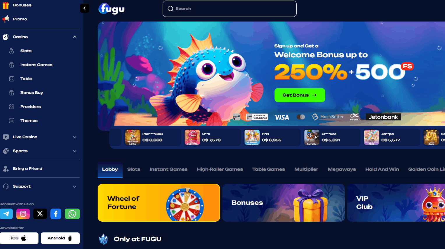 Fugu Casino – Levantamentos rápidos em cripto e bónus de boas-vindas de 250%