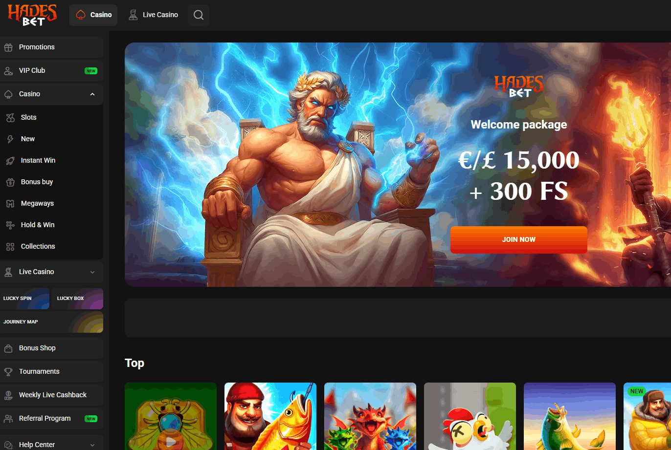 Hadesbet Casino – 400% até €15.000 + 300 rodadas grátis e 155 fornecedores de jogos